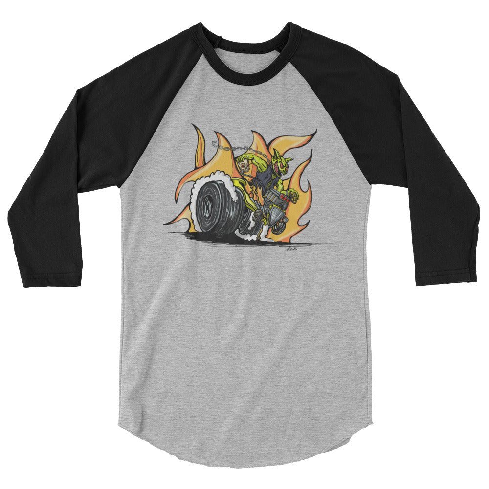 Vintage-Style Baseball T-Shirt with Hand-Drawn "Rat-Fink" Goblin Hot Rod Design