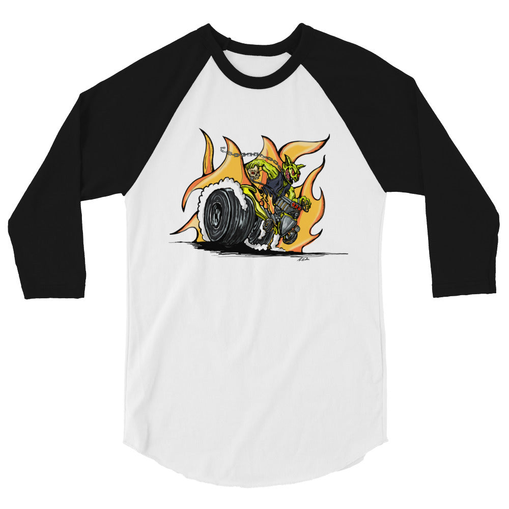 Vintage-Style Baseball T-Shirt with Hand-Drawn "Rat-Fink" Goblin Hot Rod Design