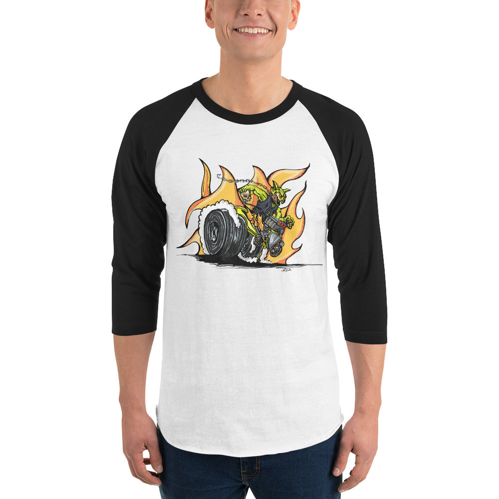 Vintage-Style Baseball T-Shirt with Hand-Drawn "Rat-Fink" Goblin Hot Rod Design